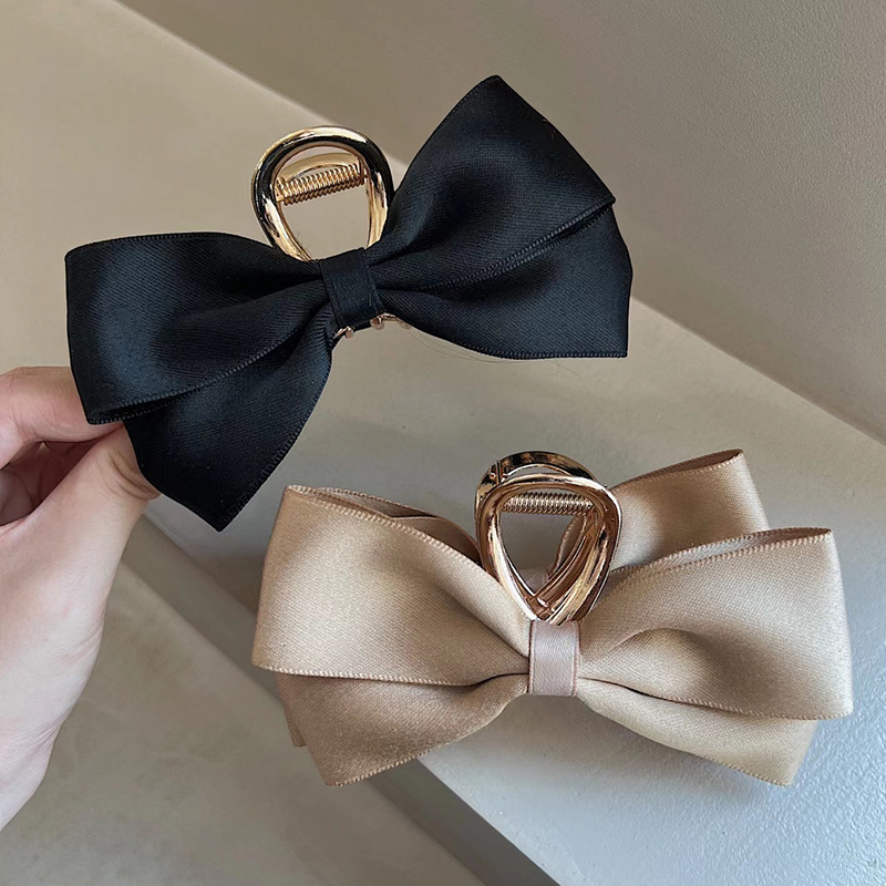 Hair Claw Clip Set - Black Satin Bow Clip WOMEN'S Summer