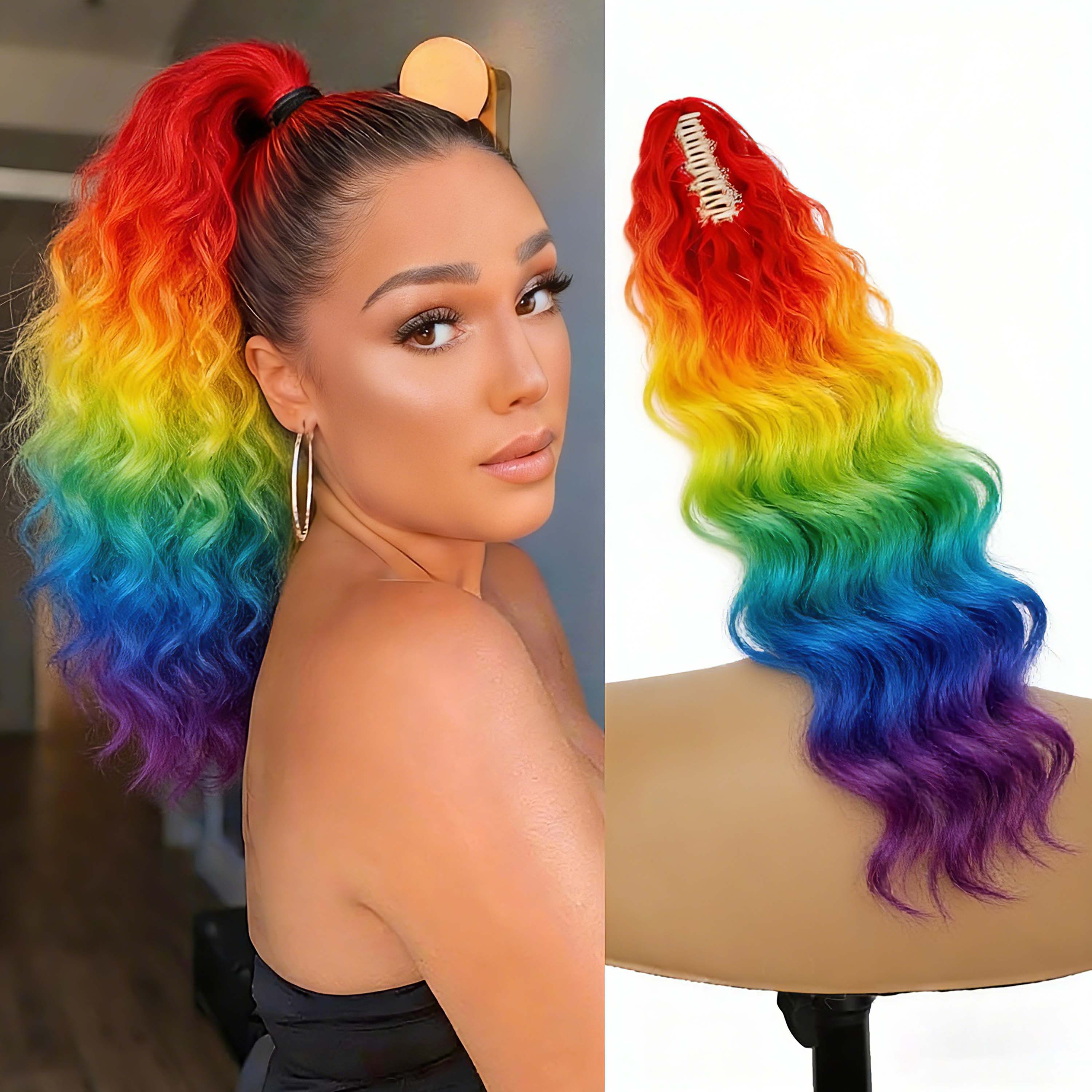 Synthetic Rainbow Claw Long Wa - Hair Claw Clip Set บทวิจารณ์และราคา