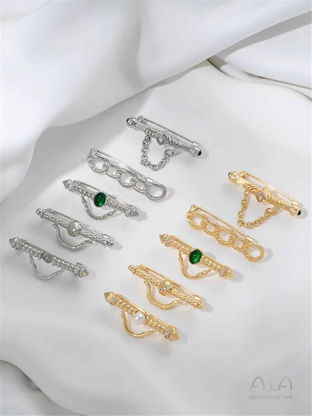 14K Gold-Color Engraved Zircon - Brooch Pin Gold บทวิจารณ์และราคา