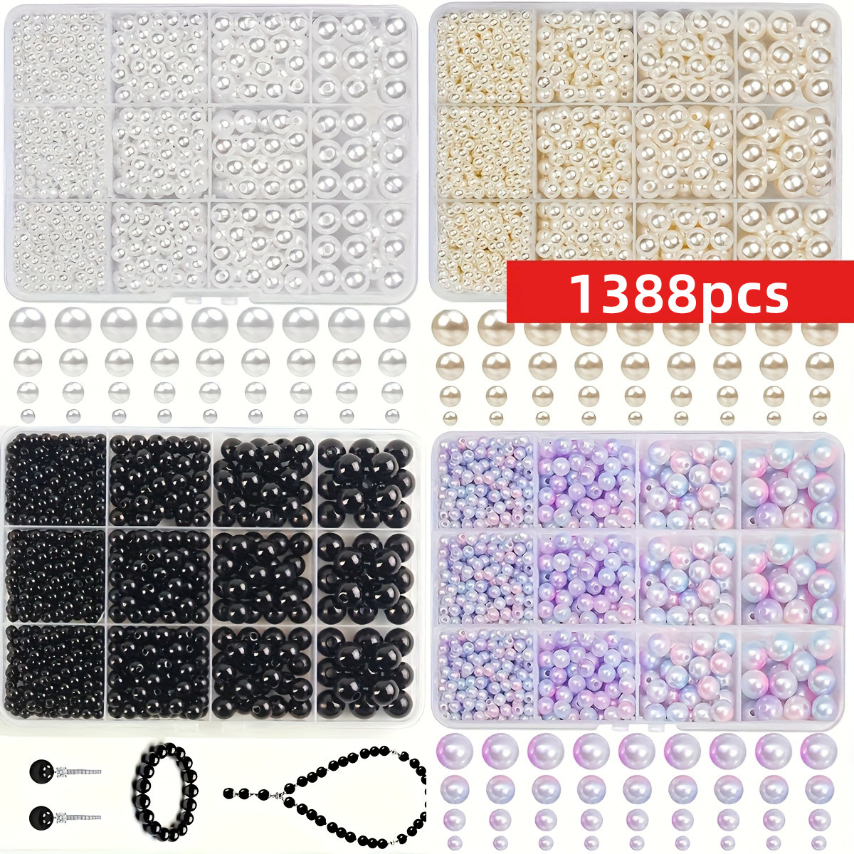 1388pcs 4/6/8/10mm  Black, whi - Women Accessories Bracelet บทวิจารณ์และราคา
