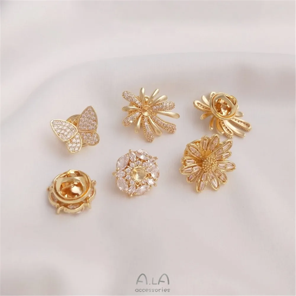 14K gold clad micro inlaid zir - Brooch Pin Gold บทวิจารณ์และราคา