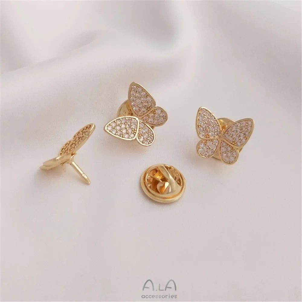 14K gold clad micro inlaid zir - Brooch Pin Gold บทวิจารณ์และราคา