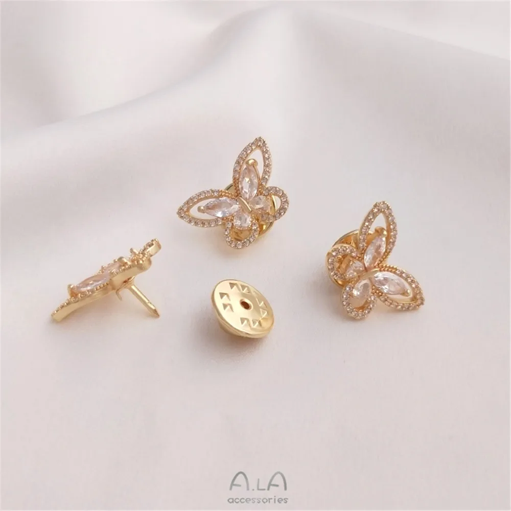14K gold clad micro inlaid zir - Brooch Pin Gold บทวิจารณ์และราคา