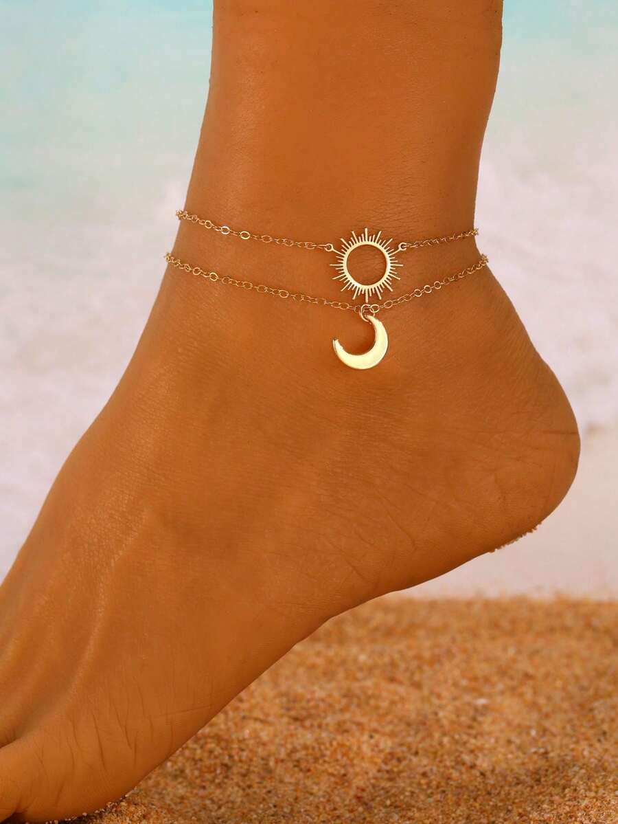 2pcs Sun & Moon Design Anklet  - Women'S Accessories Designer บทวิจารณ์และราคา