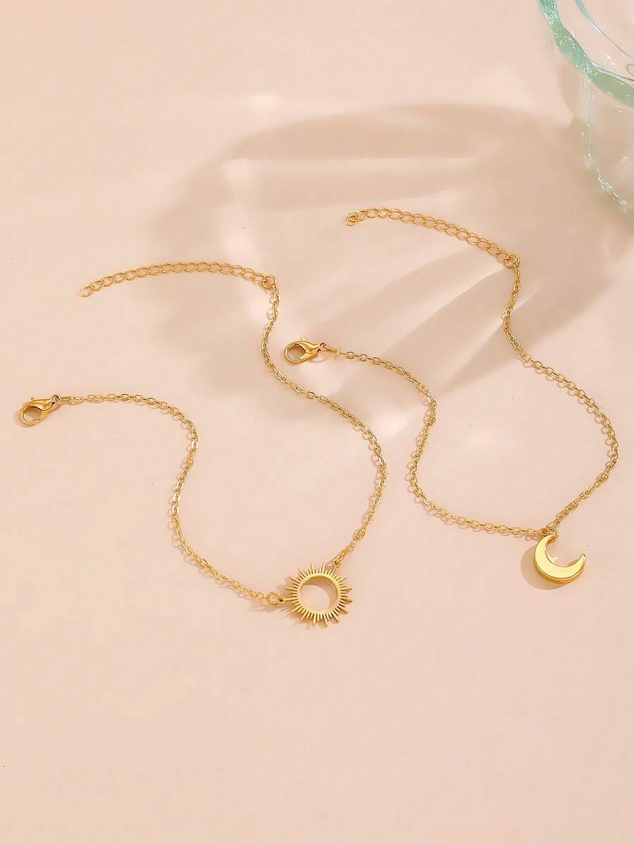 2pcs Sun & Moon Design Anklet  - Women'S Accessories Designer บทวิจารณ์และราคา